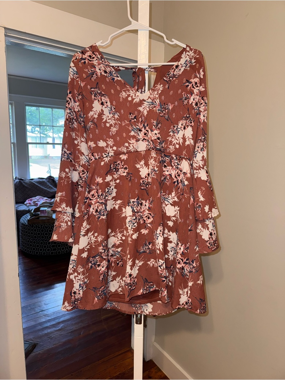 AS U WISH Floral Boho Dress | Bell Sleeves | Open Back | XL